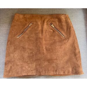 Blank NYC Skirt Women's 26 Brown‎ Mini Zip Accent 100% Leather Suede